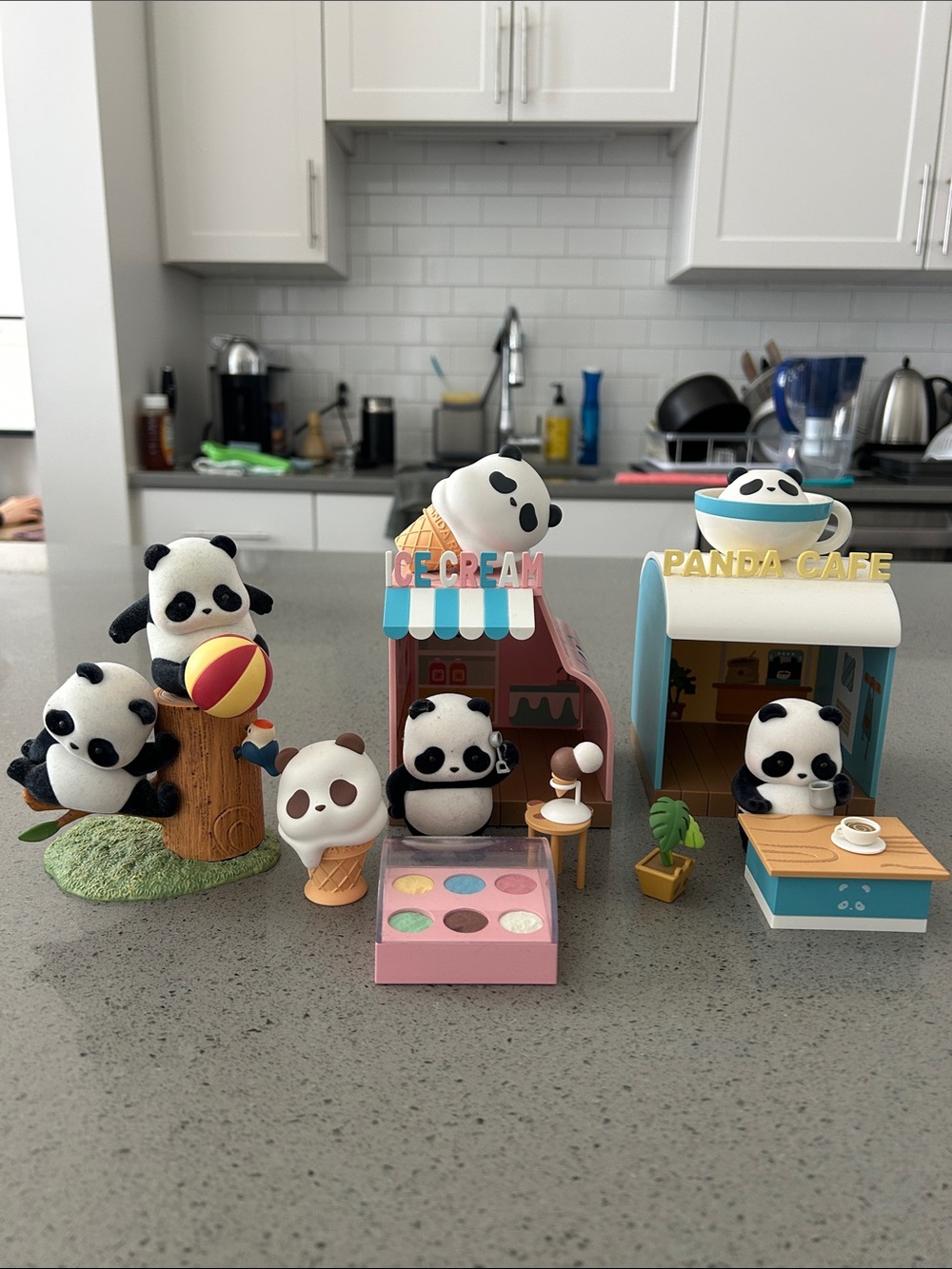 Panda Café & Ice Cream Playset — Black & White Panda Figures